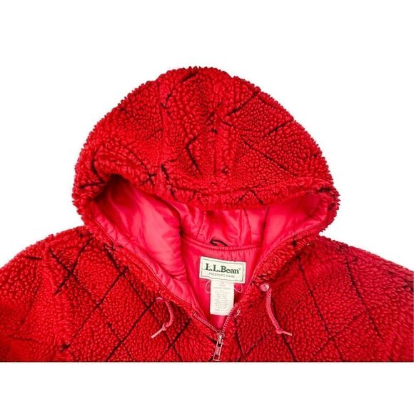 VTG LL Bean Quilted Sherpa Coat Red True Vintage Made in USA Size Medium - Picture 3 of 12